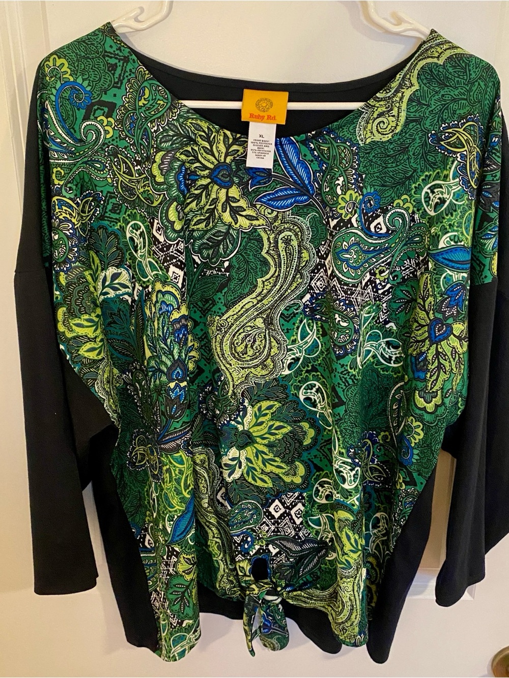 Ruby Rd. Women's Green Paisley Tie-Hem Top XL